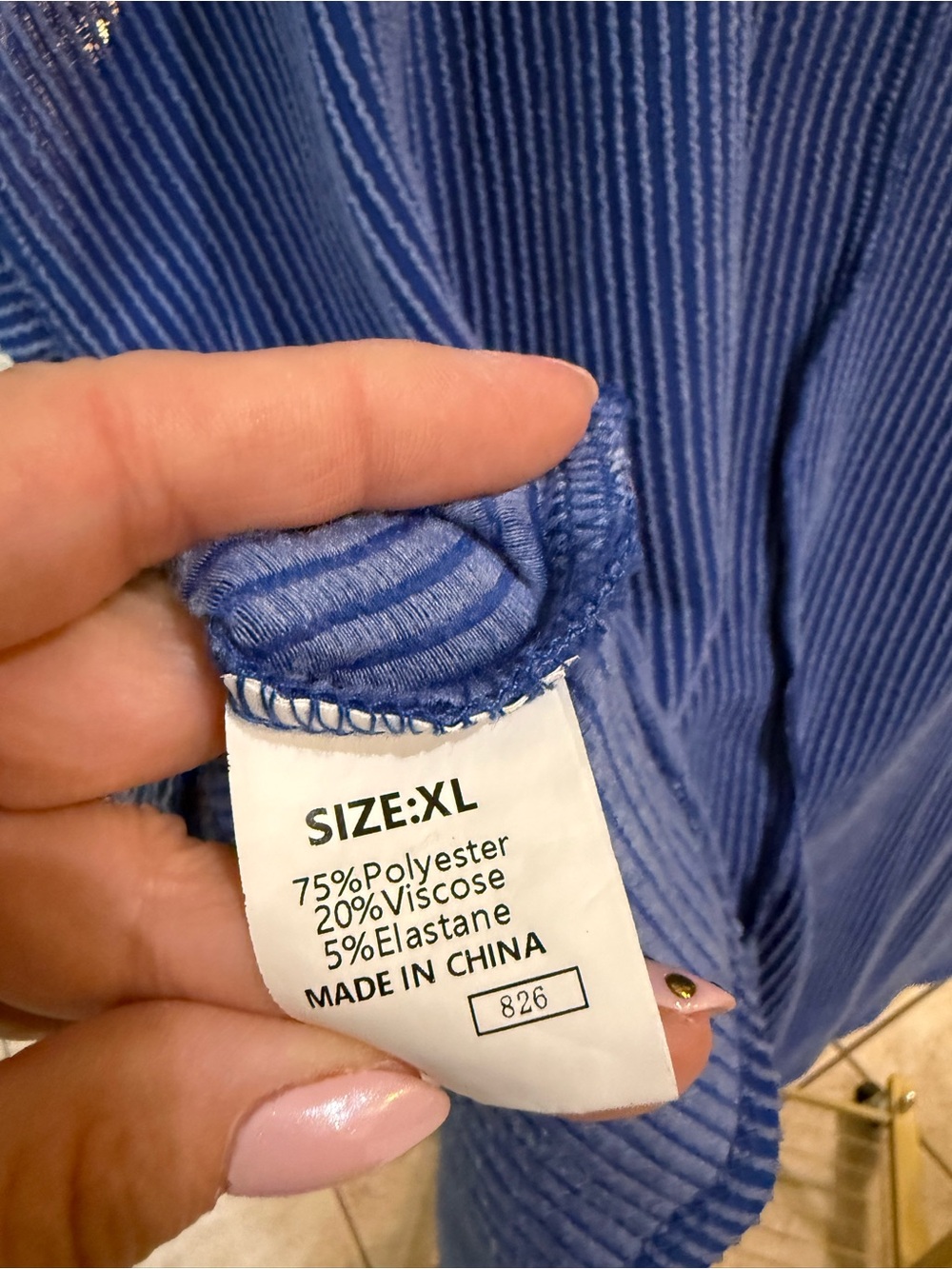 Blue Ribbed Oversized Short Sleeve Top Size XL - Picture 3 of 4
